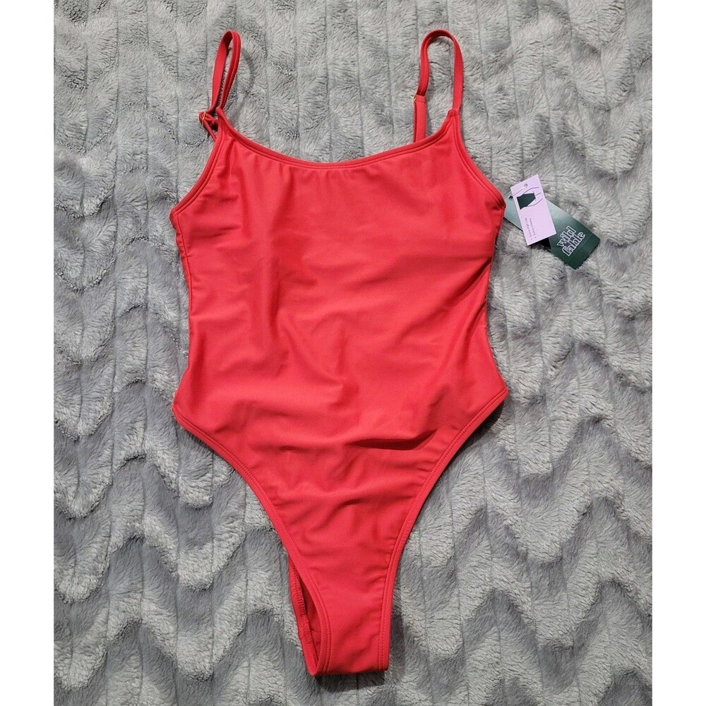 Wild Fable Womens XS 0-2 Solid Red High Leg Extra Cheeky One Piece Swimsuit NWT